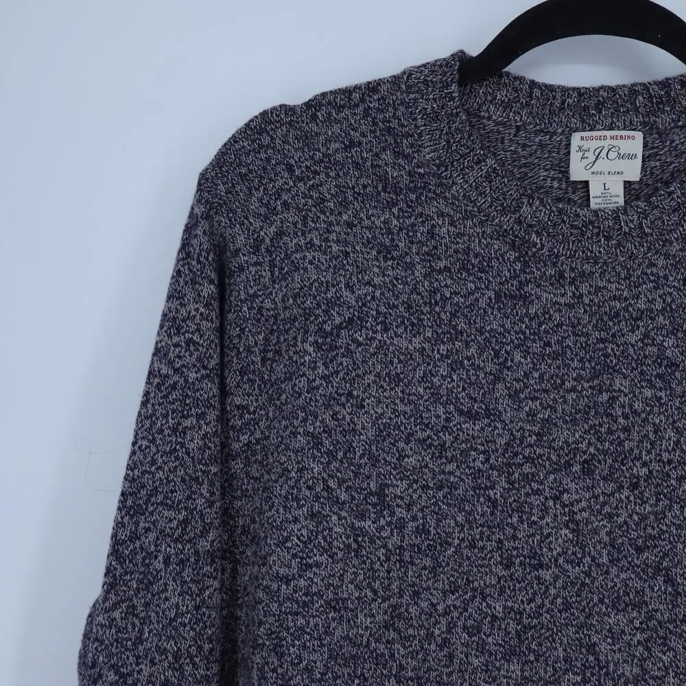 J. Crew Marled Rugged Pullover Sweater Navy Gray Merino Wool Blend Men's L